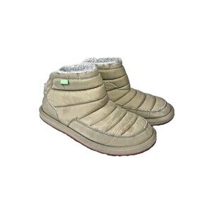 Sanuk Puff N Chill Ankle Booties Fur Lined Slip On Shoes Boots Tan Men Size 8